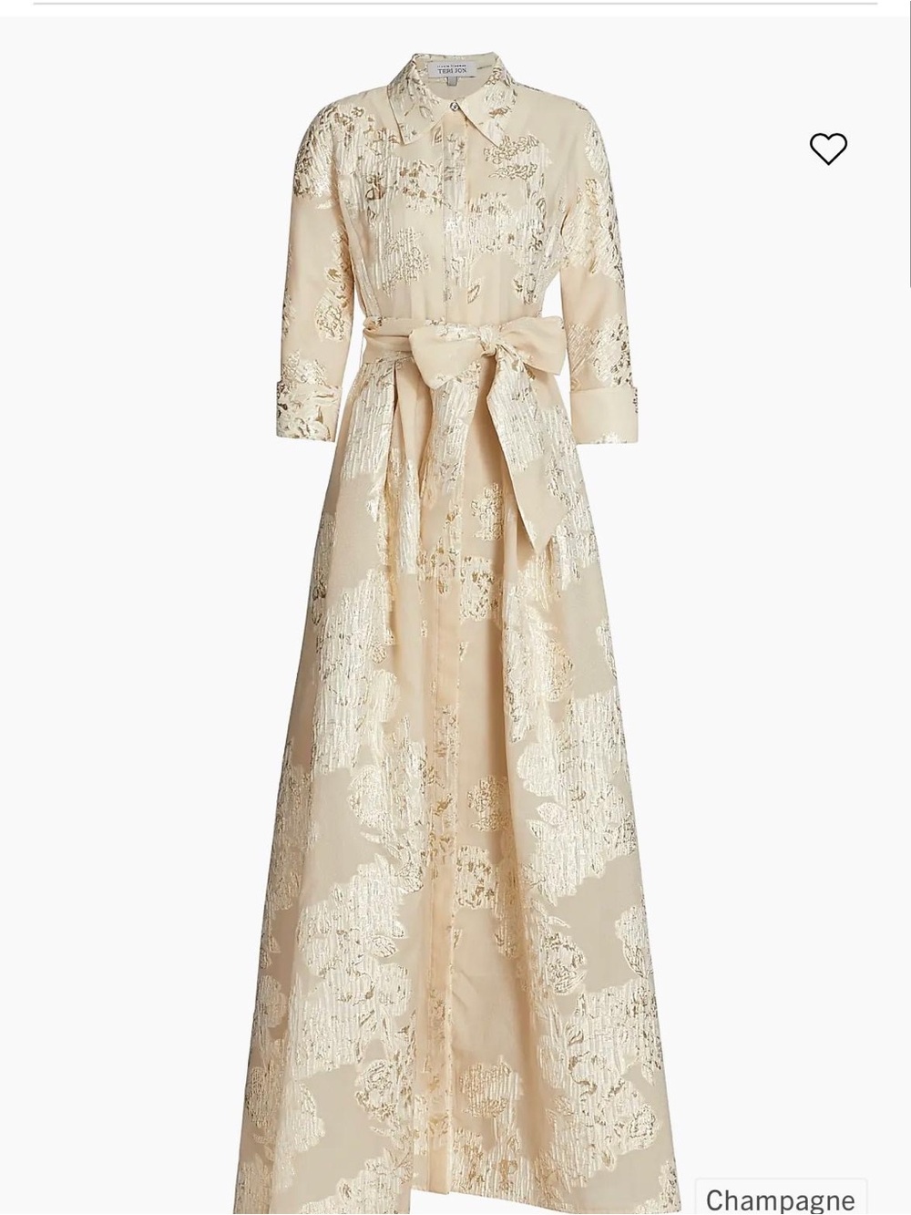 Three-Quarter Sleeve Metallic Jacquard Shirt Waist Gown